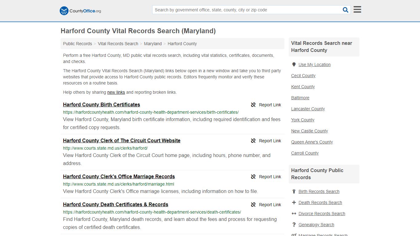 Vital Records Search - Harford County, MD (Birth, Death ...